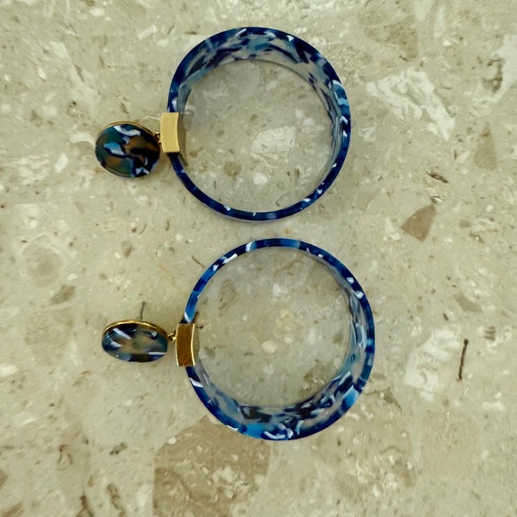 Lele Sedougi Blue/White Acetate Hoops - Picture 1 of 7
